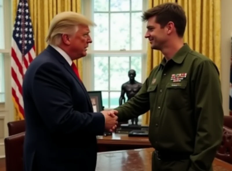 Donald Trump and Volodymyr Zelensky shaking hands in the Oval Office.