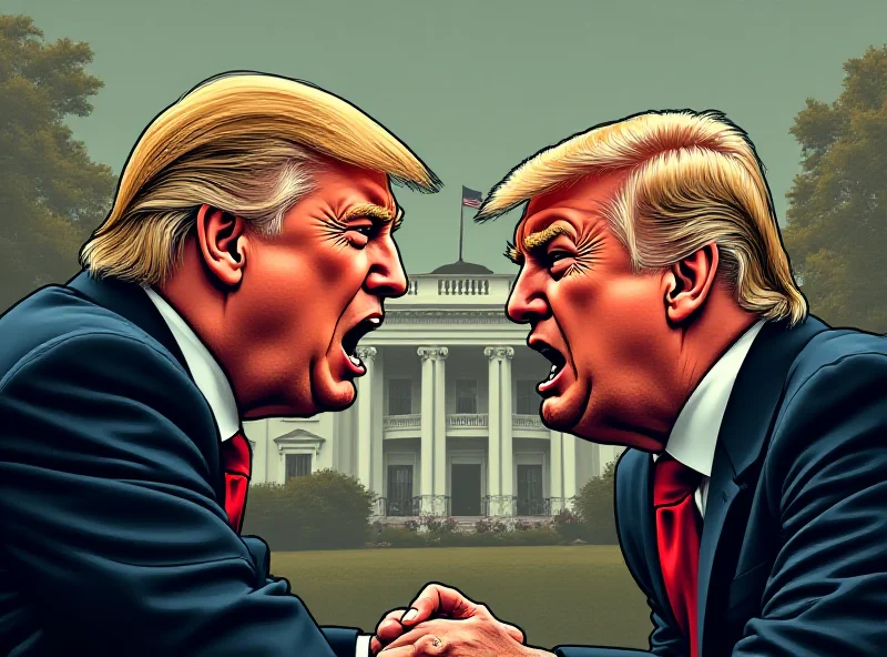 Illustration of Donald Trump and Volodymyr Zelensky in a tense meeting, possibly shouting at each other, with the White House in the background.