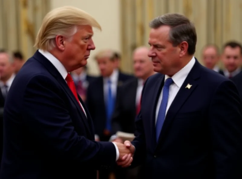 Donald Trump and Volodymyr Zelensky shaking hands in a formal setting.