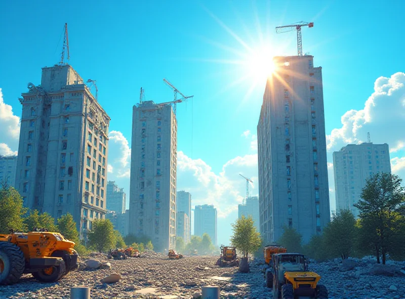 A symbolic image of rebuilding, showing new construction rising from ruins.