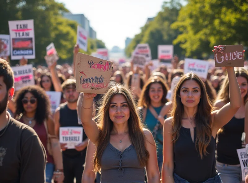 A protest march in support of transgender rights, with signs and banners visible