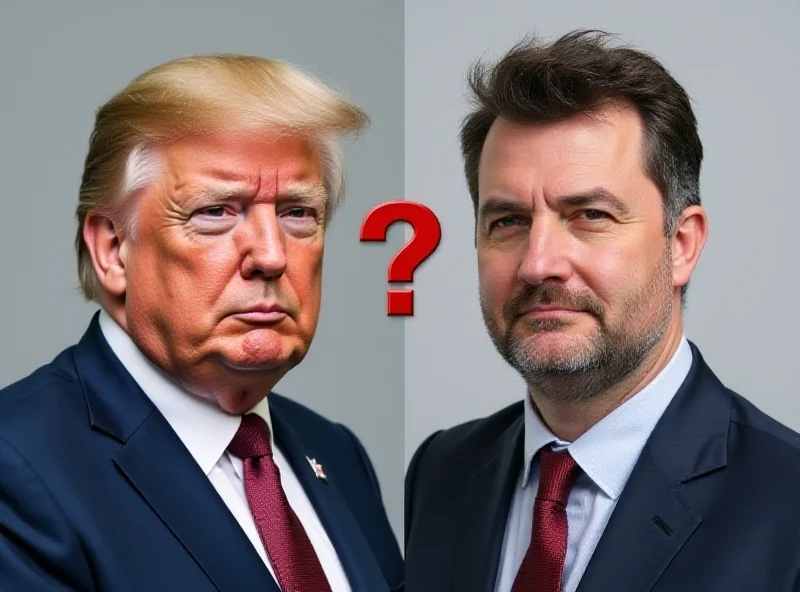 A split image showing Donald Trump on one side and Volodymyr Zelenskyy on the other, with a question mark in the middle.