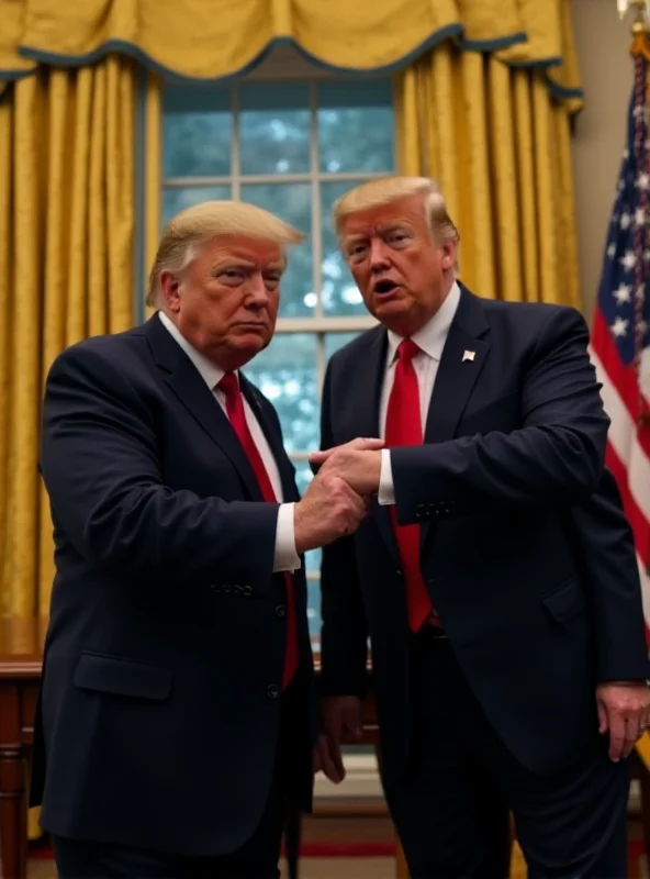 Volodymyr Zelenskyy and Donald Trump standing in the Oval Office, looking tense.