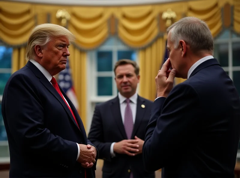 Donald Trump and Volodymyr Zelenskyy facing each other in the Oval Office during a tense discussion