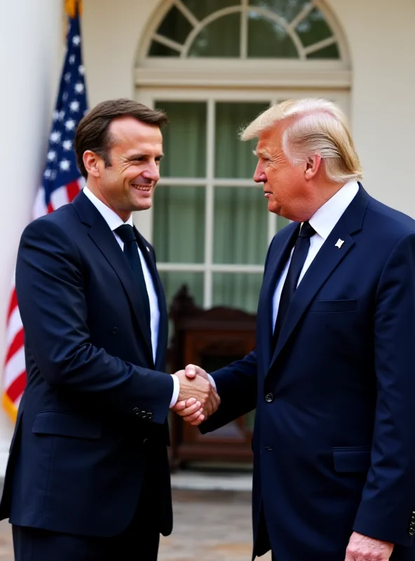 Emmanuel Macron and Donald Trump shaking hands at the White House