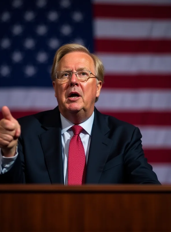 A photo of Lindsey Graham speaking at a podium, with the American flag in the background.