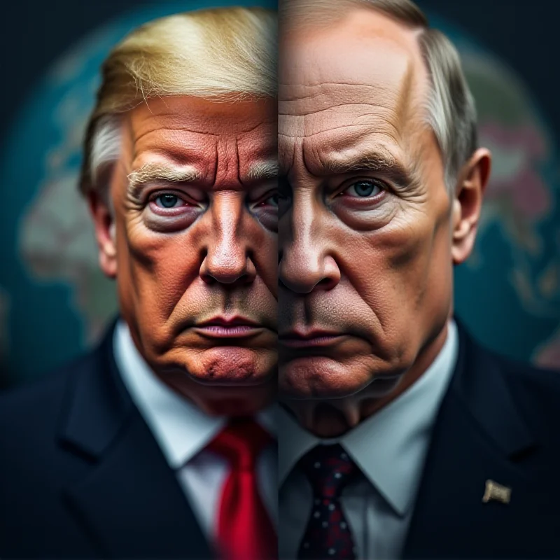 A split image showing Donald Trump on one side and Vladimir Putin on the other, symbolizing their influence on global politics.