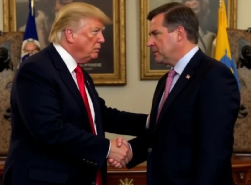 Image of Donald Trump and Volodymyr Zelenskyy shaking hands with strained expressions at the White House.