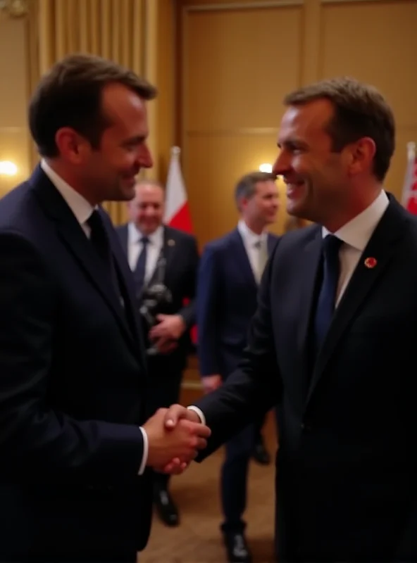 Emmanuel Macron shaking hands with a foreign leader.