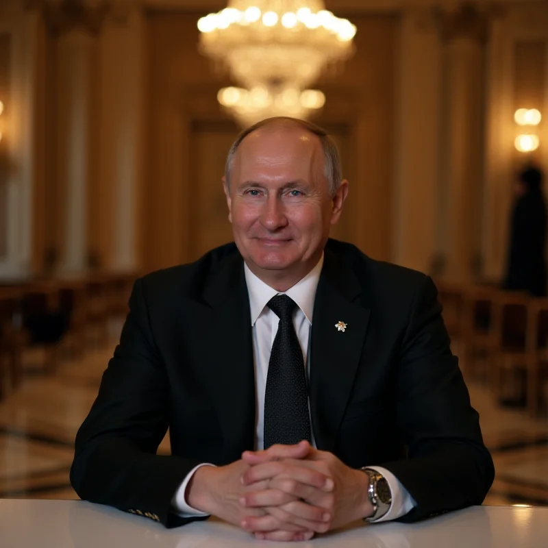 Vladimir Putin smiling confidently in a formal setting