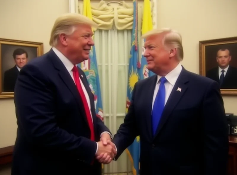 Donald Trump and Volodymyr Zelenskyy shaking hands in a formal setting.