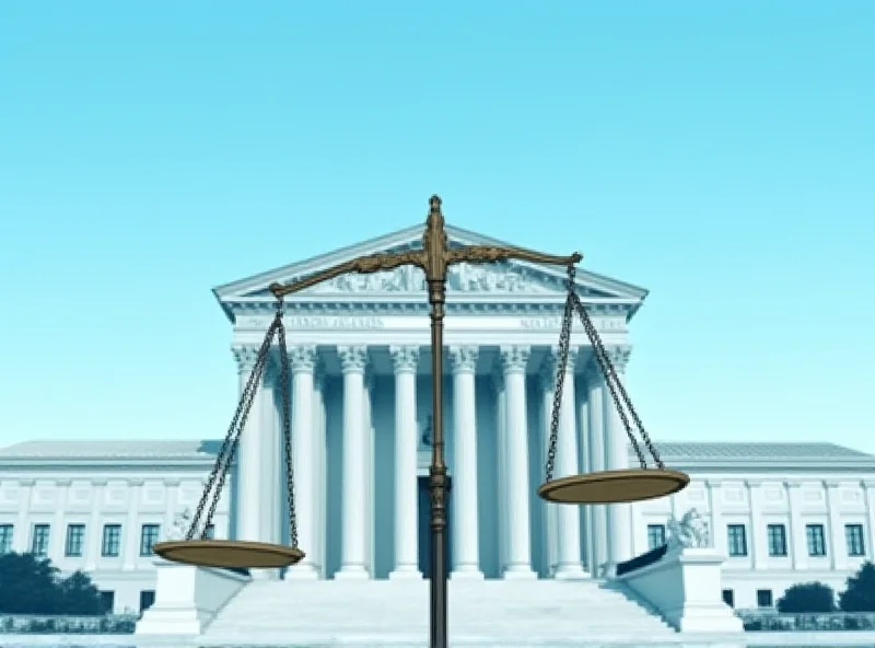 Illustration of the US Supreme Court building with a scale of justice overlayed, subtly suggesting a split decision.