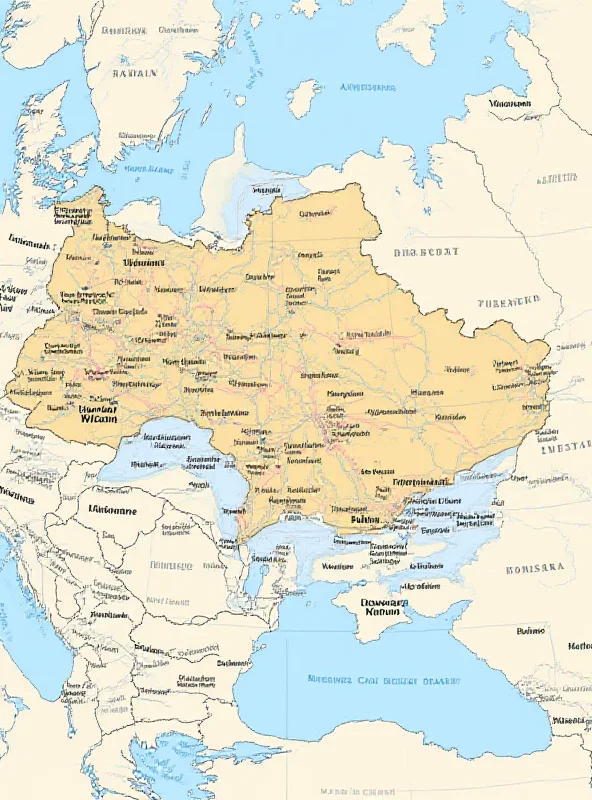 A map highlighting Ukraine, Russia, the UK, and the US, with lines indicating potential areas of geopolitical tension.