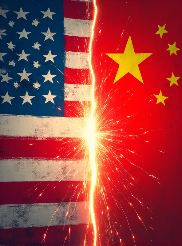 A stylized image depicting the flags of the United States and China facing each other, with sparks flying between them to represent trade tensions and potential conflict.