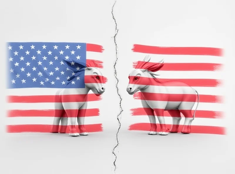 Illustration of a divided United States flag with a Republican elephant on one side and a Democratic donkey on the other, symbolizing political polarization.