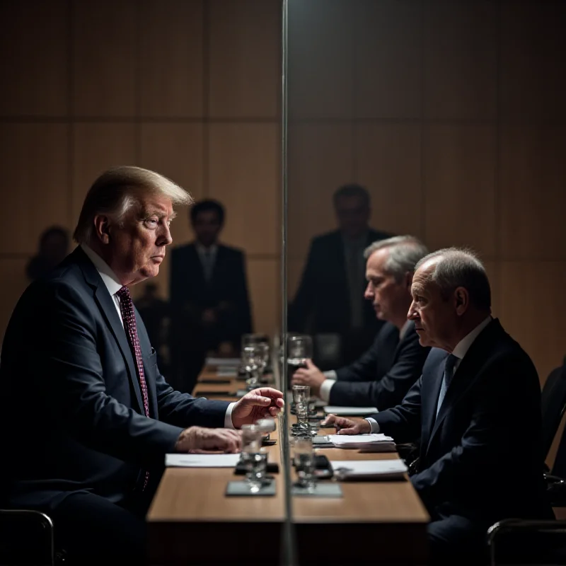 Split image: On one side, Donald Trump giving a speech. On the other side, a group of European leaders in a meeting, serious expressions. A subtle line connects them, representing mediation efforts.