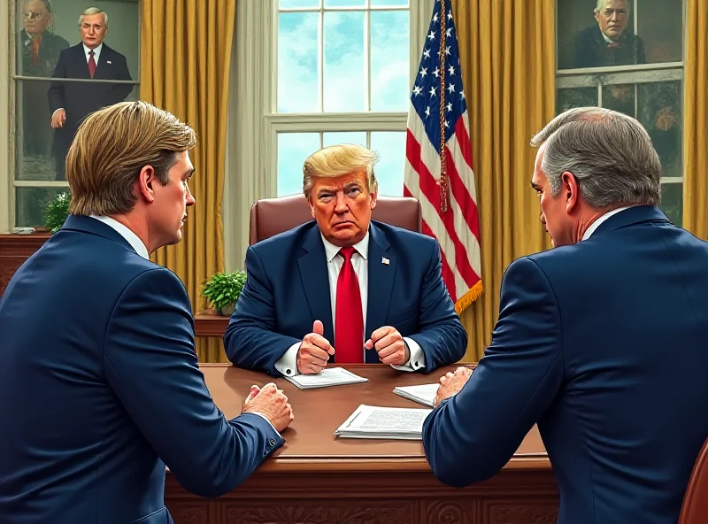 Illustration of a tense meeting between Donald Trump and Volodymyr Zelenskyy in the Oval Office.