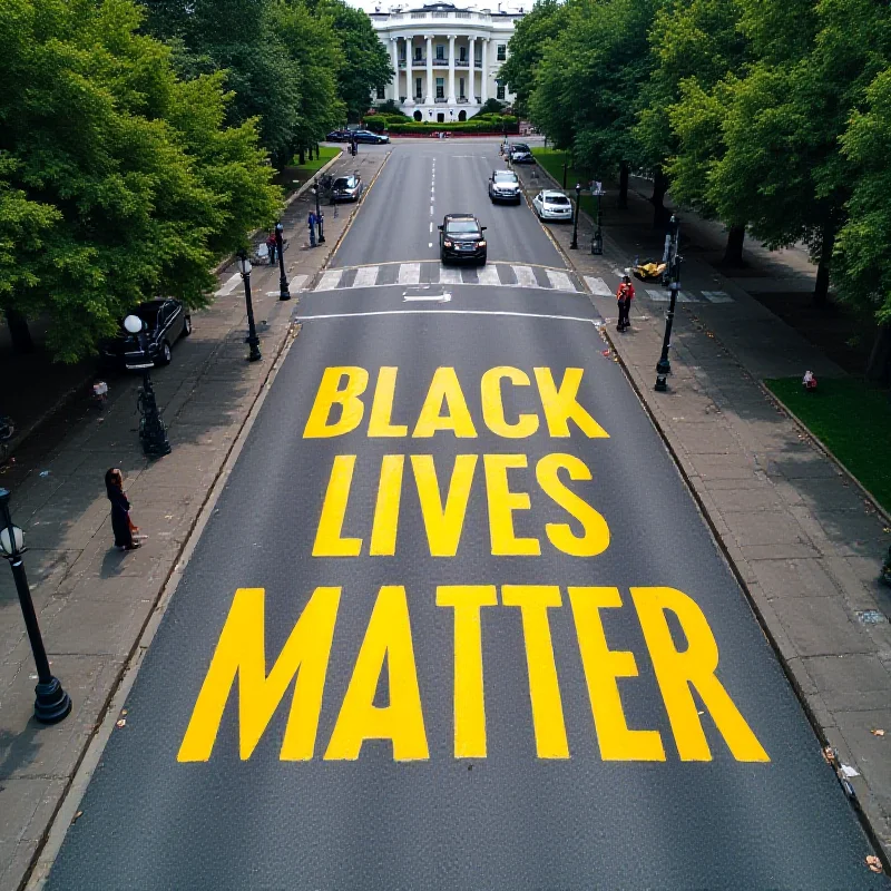 Aerial view of Black Lives Matter Plaza in Washington D.C.