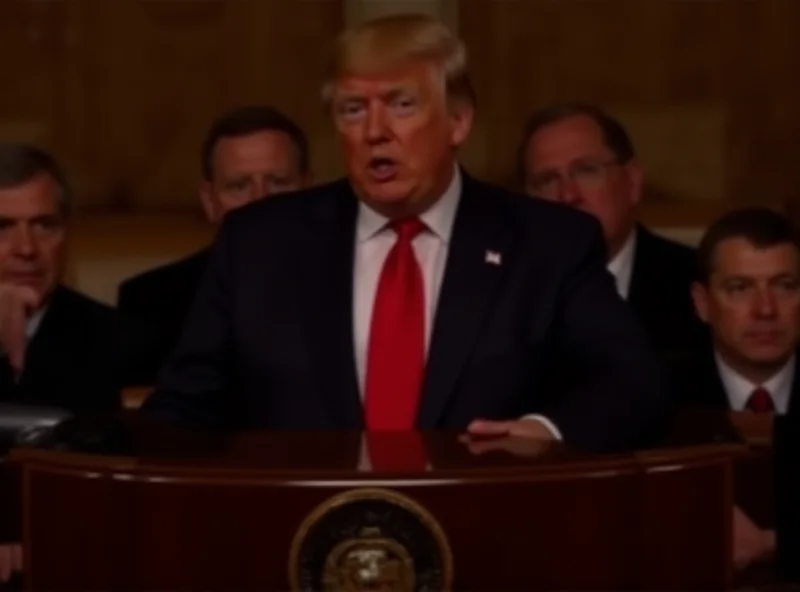 Donald Trump delivering a speech at a podium in front of Congress.