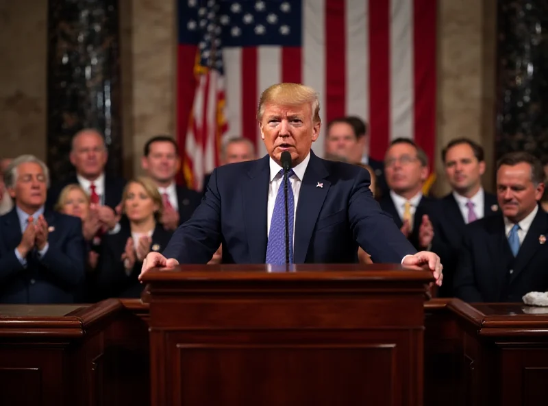 Donald Trump delivering a speech to Congress, surrounded by politicians.