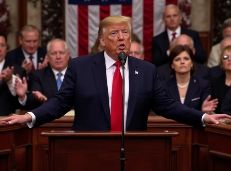 President Trump delivering a speech to Congress, surrounded by supportive lawmakers.