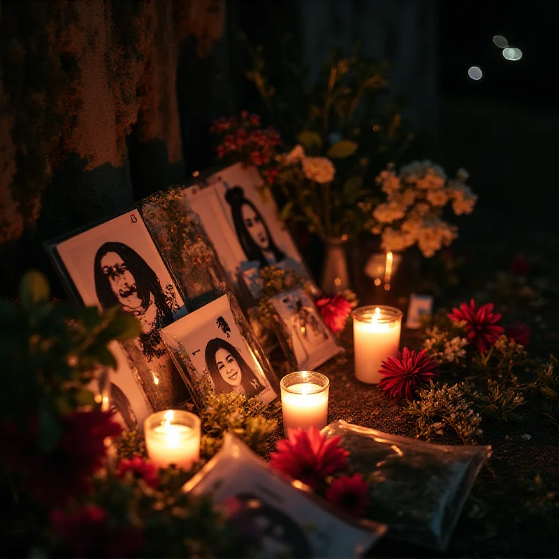 Solemn scene in Mexico, a memorial with candles and flowers for the missing students