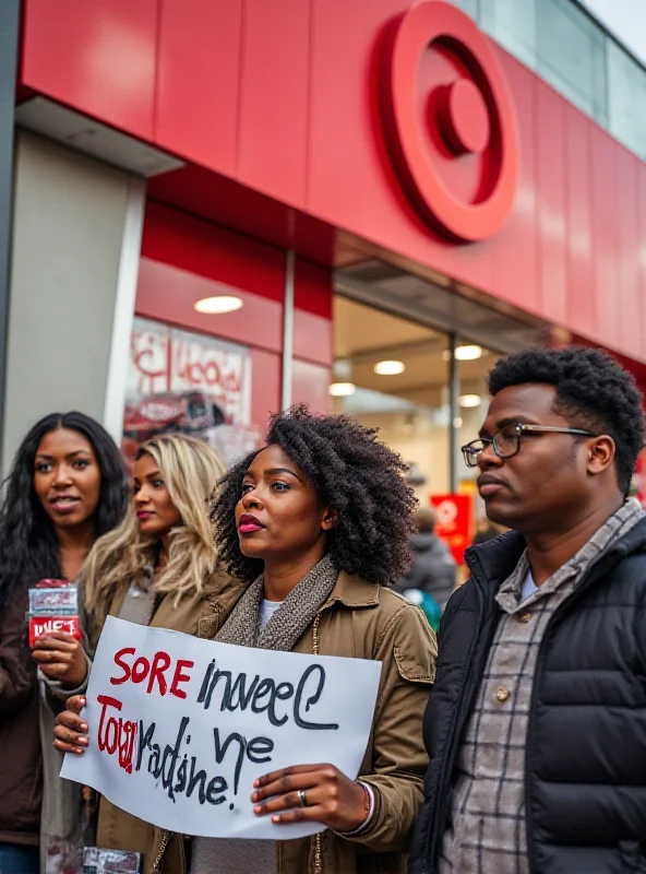 A diverse group of people protesting with signs outside a Target store.