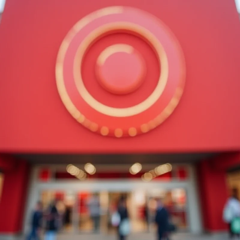 A close-up shot of a Target store sign with a blurred background of shoppers.