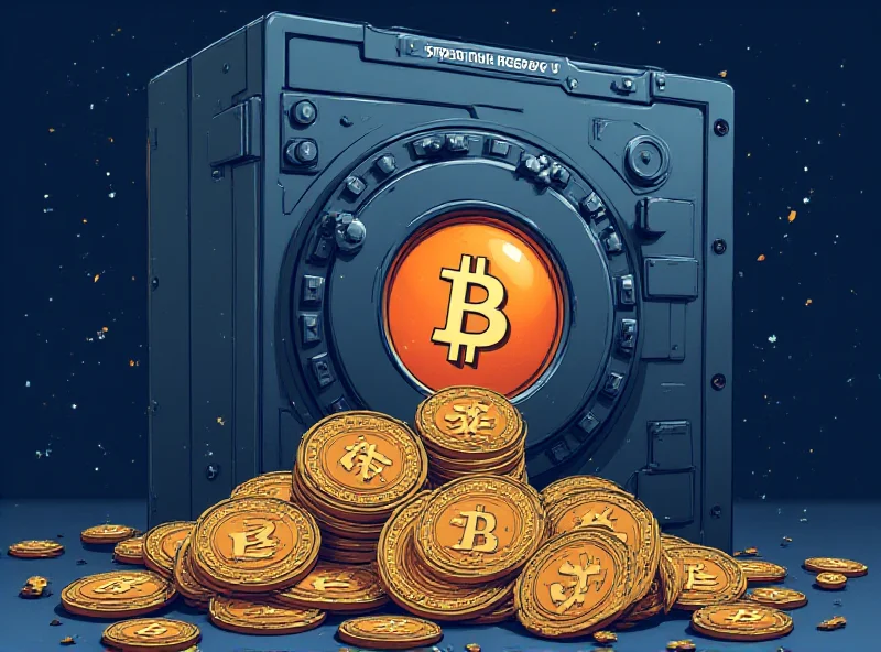 Illustration of Bitcoin and other cryptocurrencies forming a secure vault.