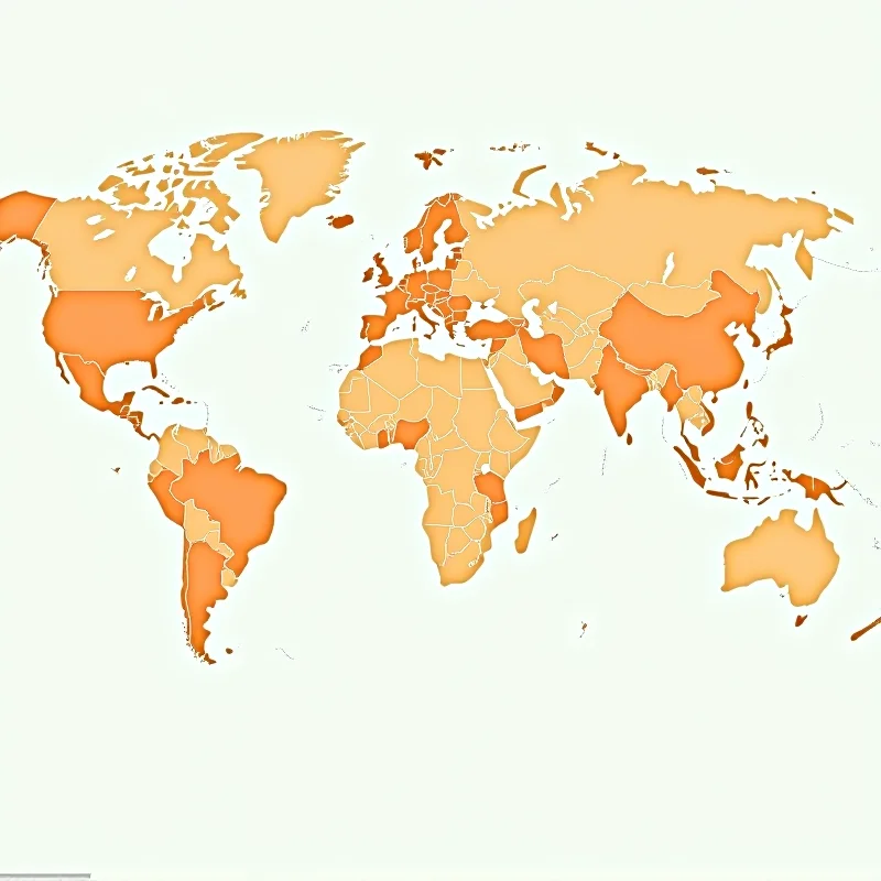 A map of the world highlighting countries that export food to the United States.