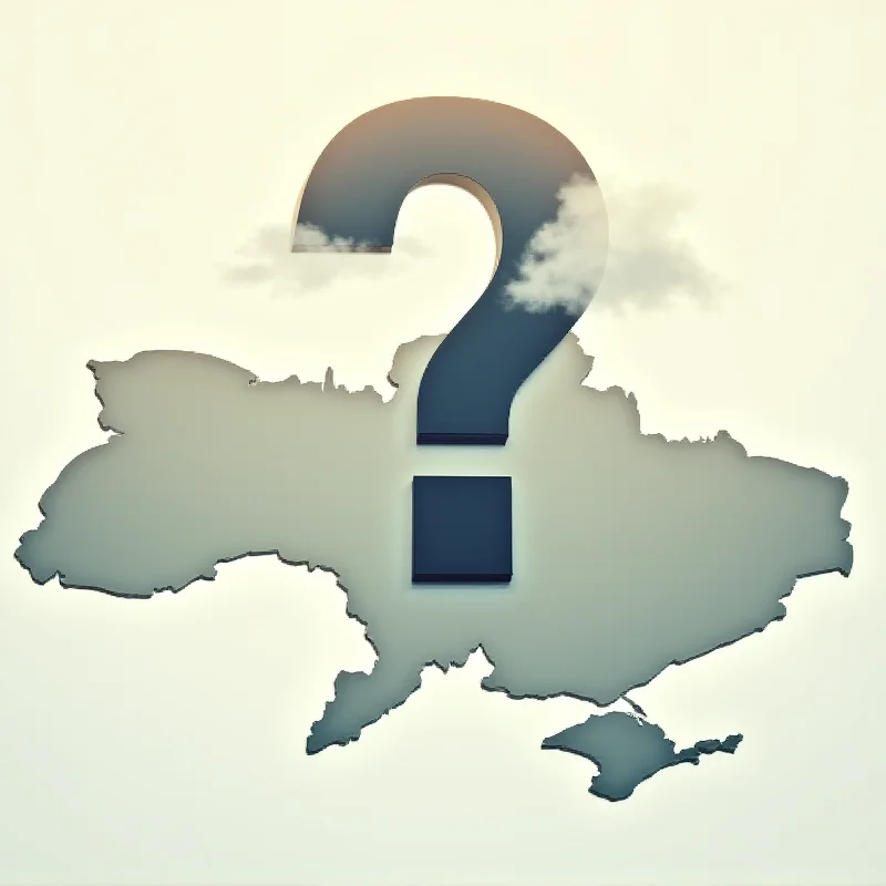 A map of Ukraine with a question mark hovering over it, symbolizing the uncertainty surrounding US aid.