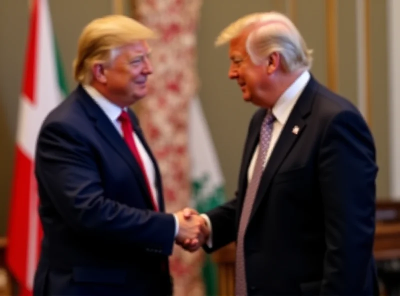 Photo of Donald Trump shaking hands with Viktor Orban, both smiling, in a formal setting with flags in the background.