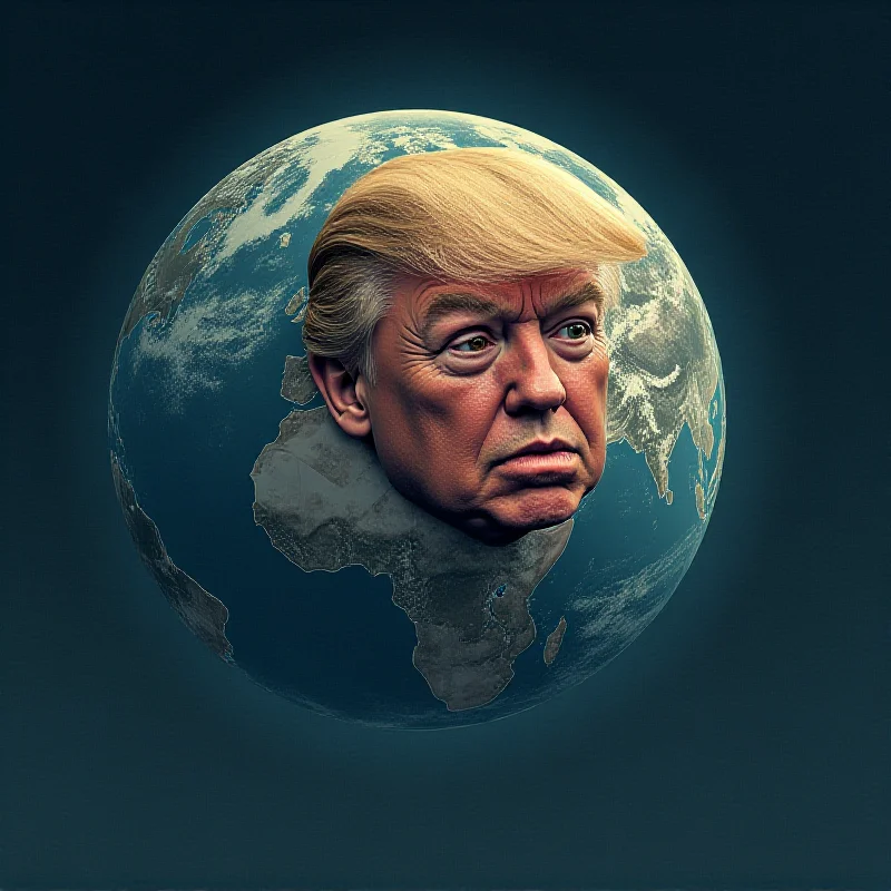 A digital illustration showing the Earth from space, with a stylized representation of Donald Trump's face superimposed over Europe, looking concerned.