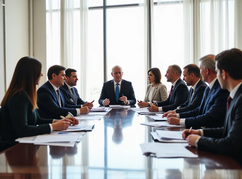 A group of business executives meeting in a modern conference room in Moscow. The Russian flag is subtly displayed in the background.