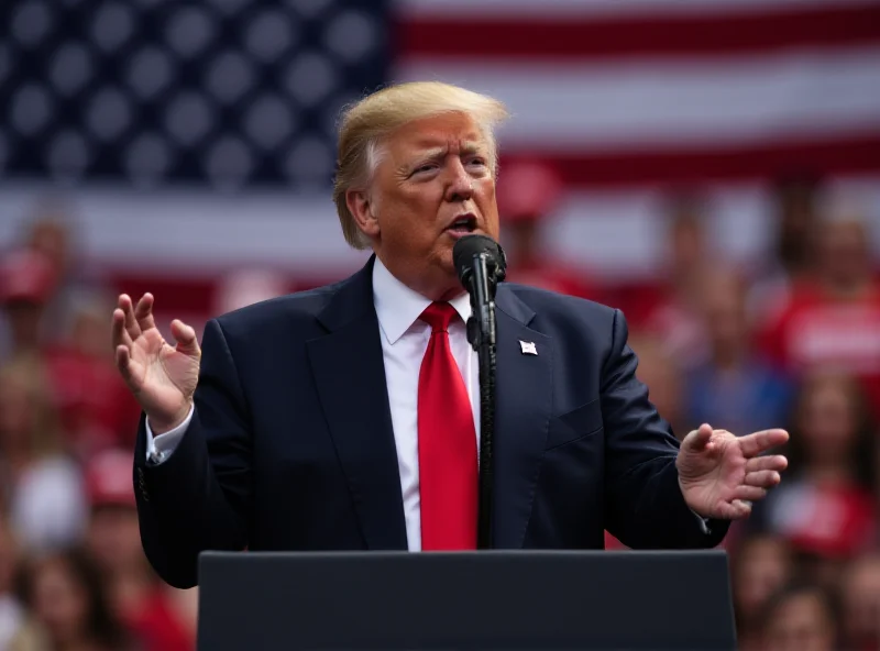 Donald Trump giving a speech with the US flag in the background