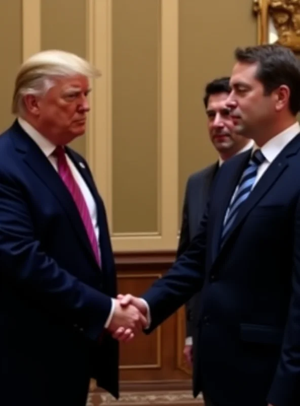 Image of Donald Trump and Volodymyr Zelensky shaking hands in a formal setting.