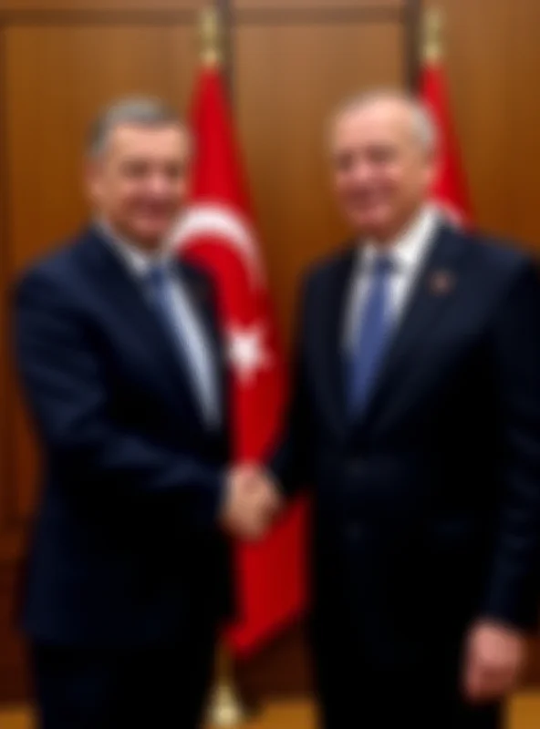 Volodymyr Zelensky and Recep Tayyip Erdogan shaking hands during a meeting.