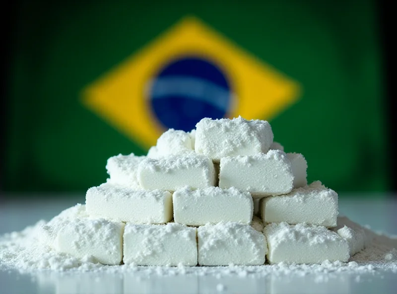 Cocaine bricks with a Brazillian flag in the background.