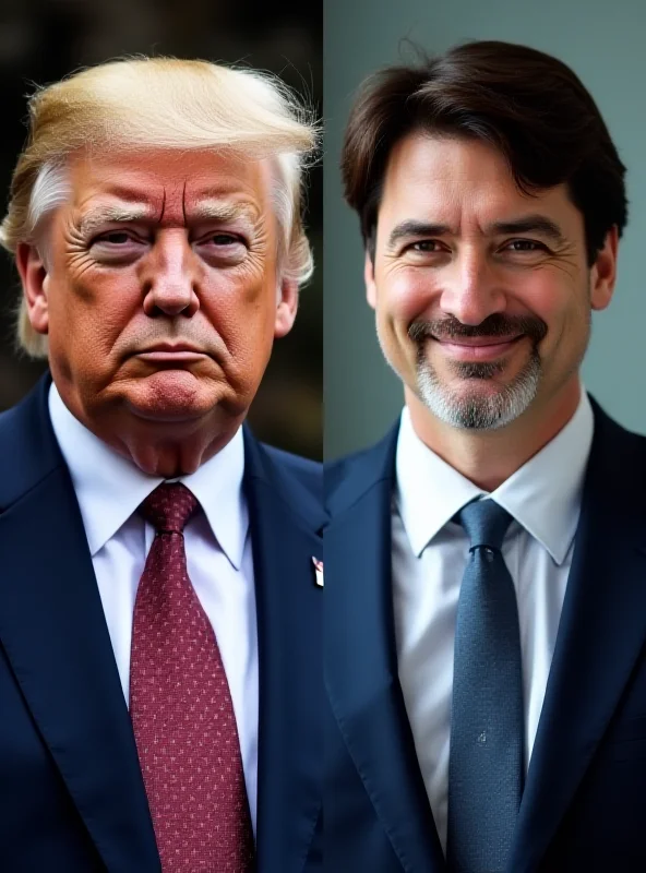 A split image showing Donald Trump and Justin Trudeau facing each other.