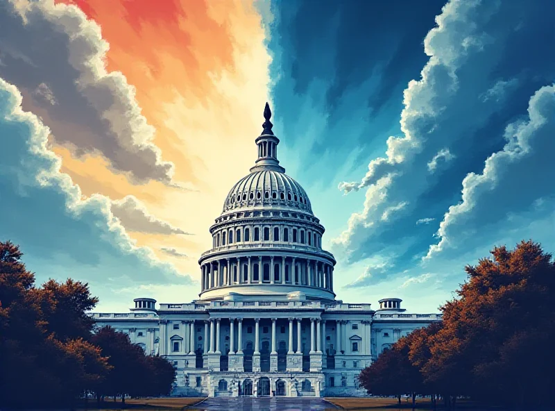 Illustration of the US Capitol building with visible tension and division.