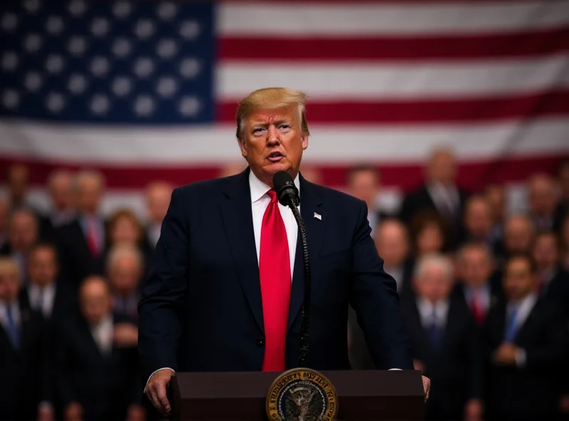 President Trump addressing a crowd with the U.S. flag in the background