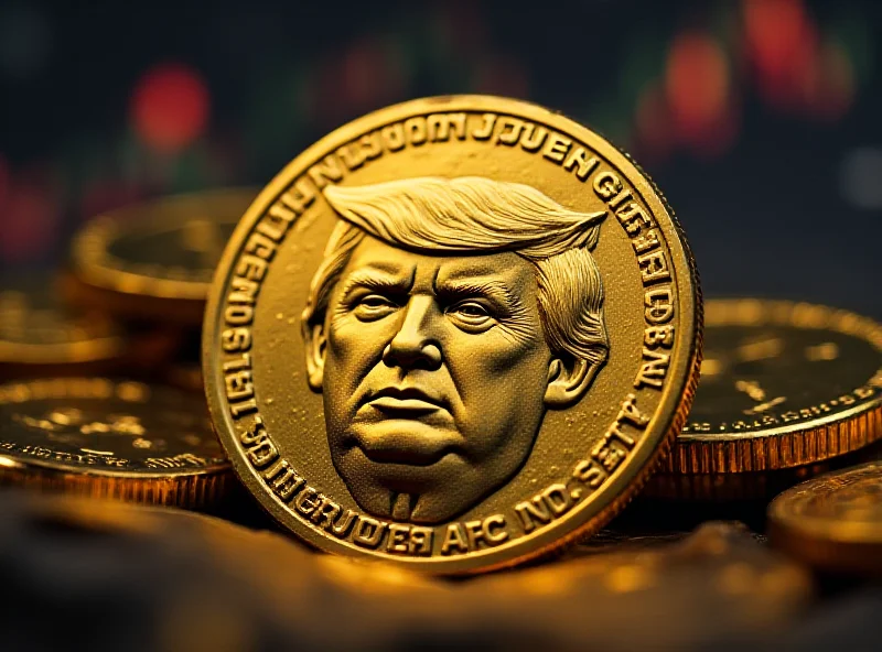 Illustration of a cryptocurrency coin with a Trump logo on it.