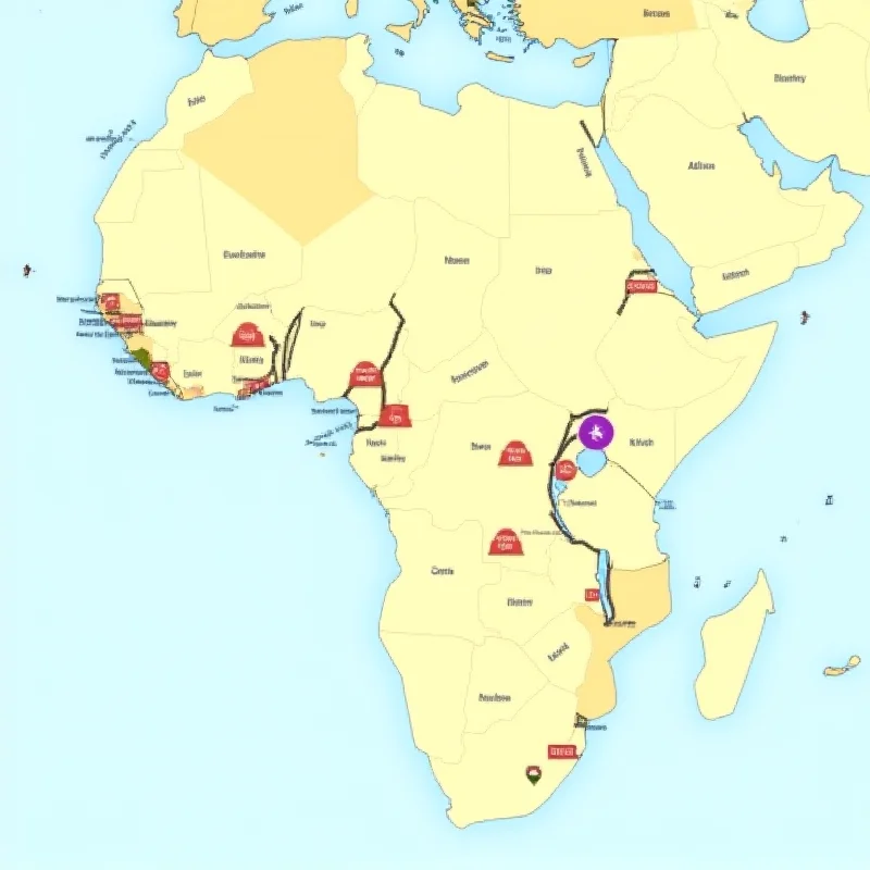 A map of the African continent highlighting various development projects