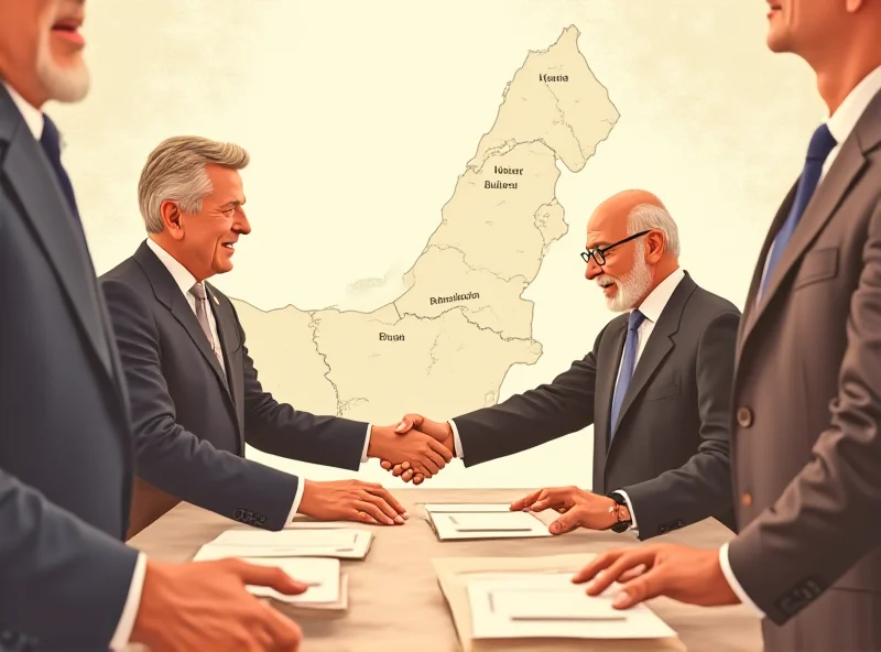 Illustration of the Abraham Accords being signed, with a map of the Middle East in the background.