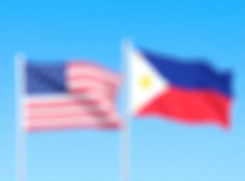 Image of the flags of the United States and the Philippines waving together