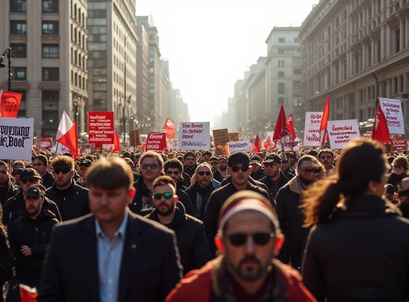 Image of a large protest march with signs and banners