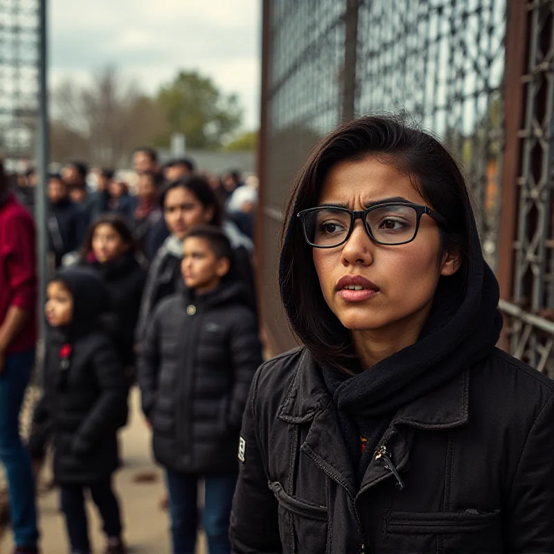 A split image comparing a hopeful scene of immigrants seeking entry to the US with a concerned image of American citizens worried about border security.