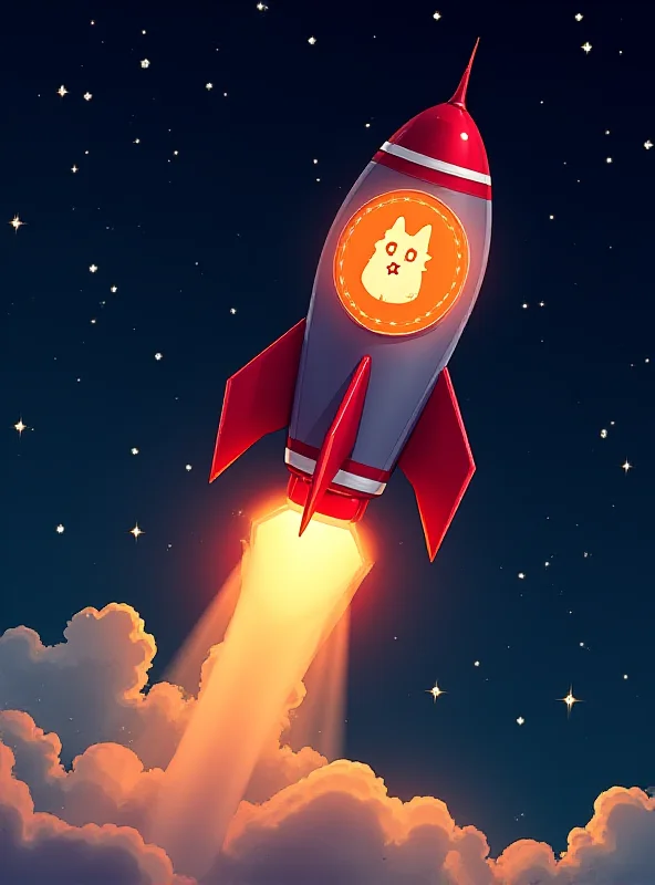 A stylized depiction of Dogecoin soaring upwards like a rocket, representing potential for high profit.