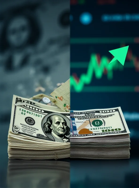 A split image showing the US dollar and the Brazilian Real with a downward arrow on the dollar side.