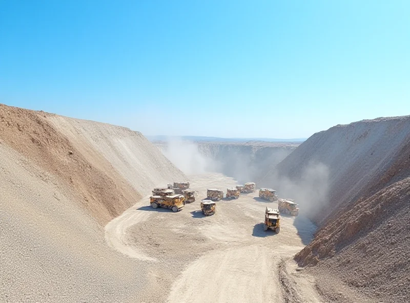 Image of a bustling mining operation with heavy machinery and workers.